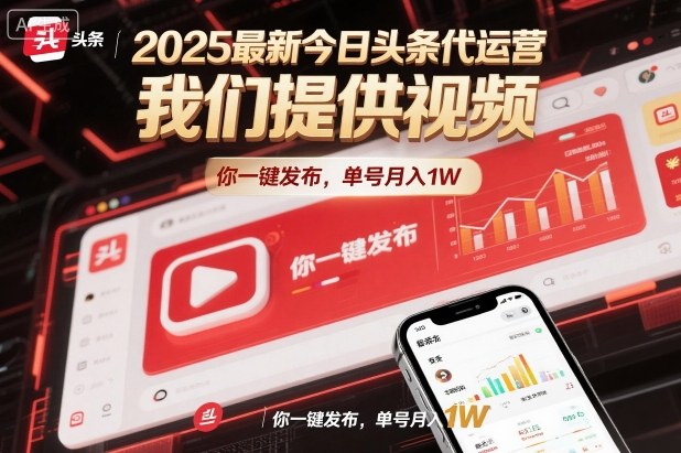 2025最新今日头条代运营，我们提供视频，你一键发布，单号月入1W【揭秘】-hl998