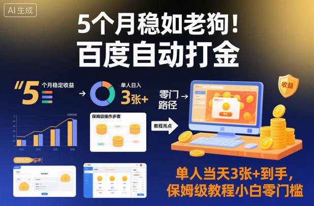 5个月稳如老狗！百度自动打金，单人当天3张+到手，保姆级教程小白零门槛【揭秘】-hl998
