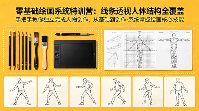 零基础绘画系统特训营：线条透视人体结构全覆盖，手把手教你独立完成人物创作-hl998