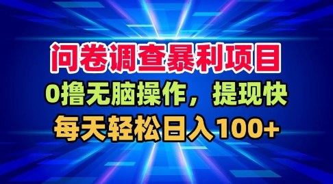 问卷调查暴利项目，0撸无脑操作，提现快，每天轻松日入100+【揭秘】-hl998