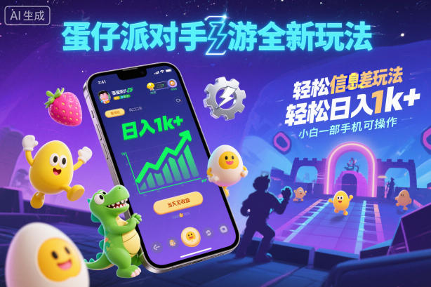 蛋仔派对手游全新玩法，轻松日入1k+，风口信息差玩法，当天见收益，小白一部手机可操作-hl998