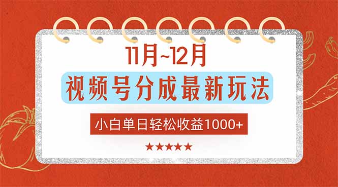 11月~12月视频号分成最新玩法，小白单日轻松收益1000+-hl998