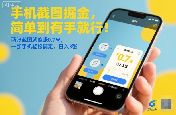 手机截图掘金，简单到有手就行！两张截图就能賺0.7米，一部手机轻松搞定，日入3张【揭秘】-hl998