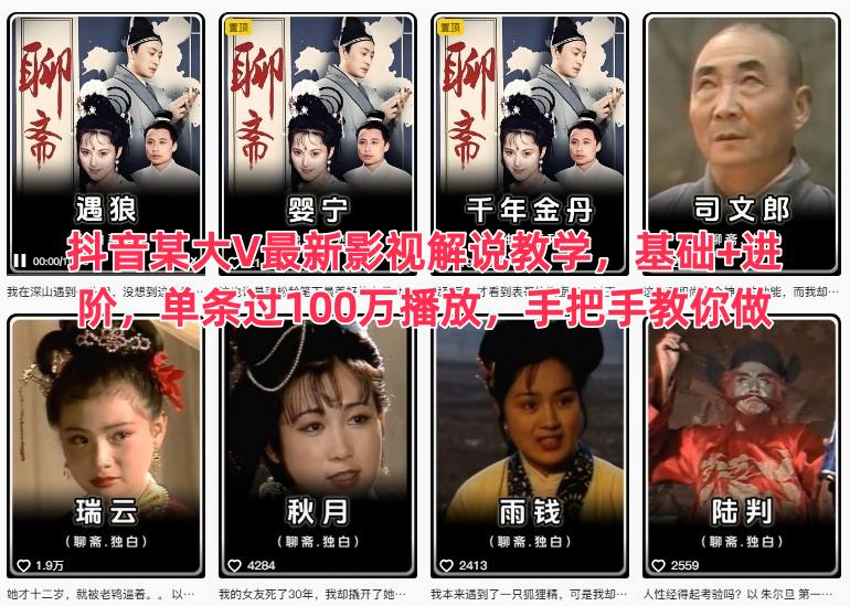 抖音某大V最新影视解说教学，基础+进阶，单条过100万播放，手把手教你做-hl998