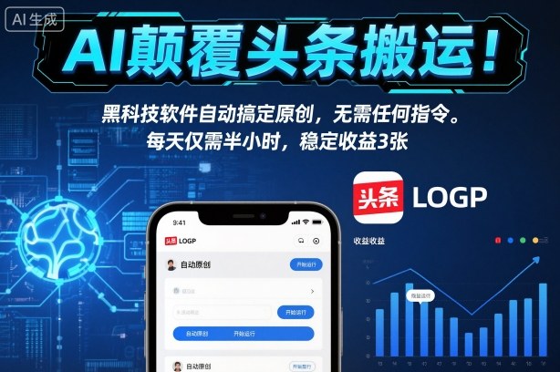 AI颠覆头条搬运！黑科技软件自动搞定原创，无需任何指令。每天仅需半小时，稳定收益3张【揭秘】-hl998