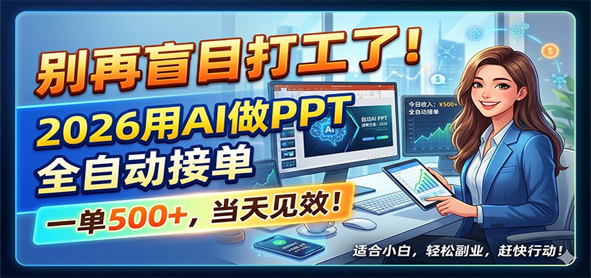 别再盲目打工了！2026用AI做PPT全自动接单，一单5张+，当天见效！-hl998