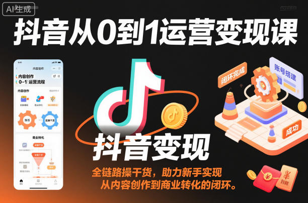 抖音从0到1运营变现课，全链路实操干货，助力新手实现从内容创作到商业转化的闭环-hl998