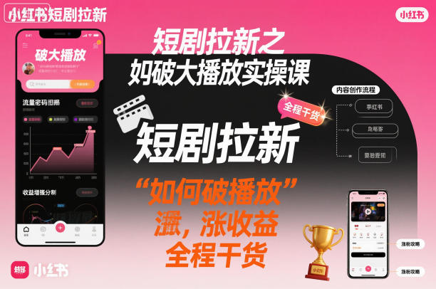 短剧拉新之小红书如何破大播放实操课，如何破播放，涨收益，全程干货-hl998