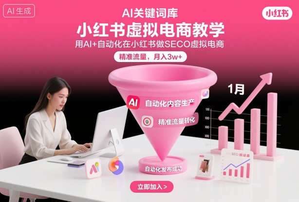 小红书虚拟电商项目，用AI+自动化在小红书做SEO虚拟电商，精准流量，月入3w+-hl998