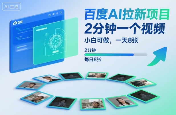 百度AI拉新项目，2分钟一个视频，小白可做，一天8张【附案例+保姆级教程】-hl998