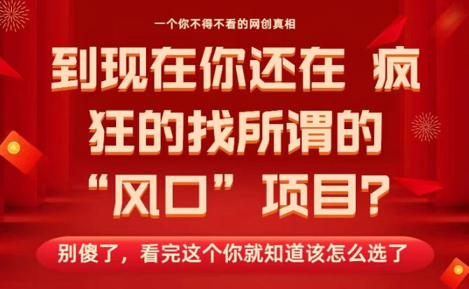 马上26年了，你还在找所谓的风口项目？别傻了，看完这个你全都懂了！【揭秘】-hl998