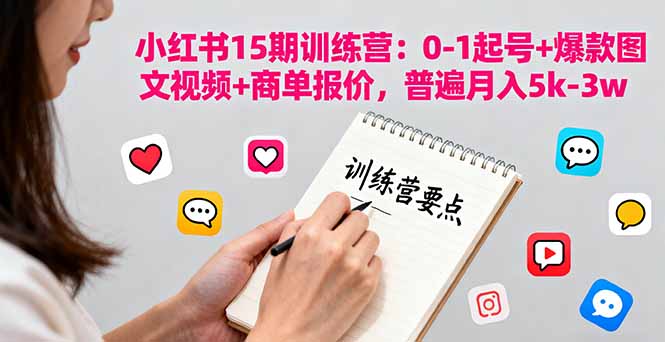 小红书15期训练营：0-1起号+爆款图文视频+商单报价，普遍月入5k-3w-hl998