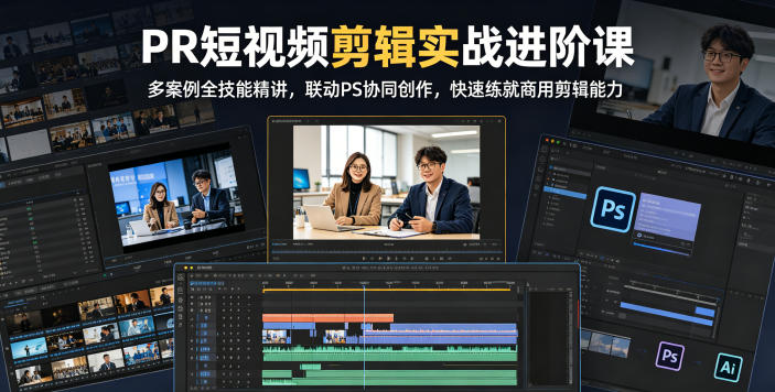 PR短视频剪辑实战进阶课，多案例全技能精讲，联动PS协同创作，快速练就商用剪辑能力-hl998