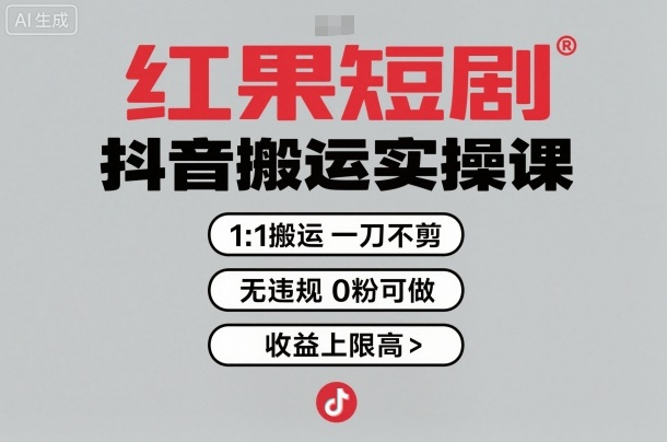 红果短剧拉新之抖音搬运实操课，1：1搬运，一刀不剪，无违规，0粉可做，收益上限高-hl998
