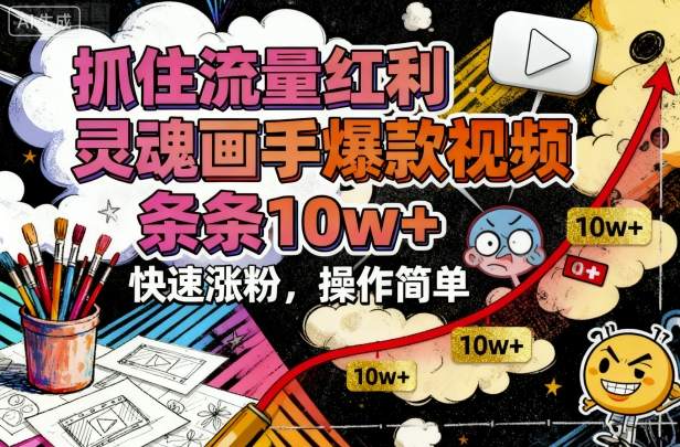 抓住流量红利，灵魂画手爆款视频，条条10w+，快速涨粉，操作简单-hl998