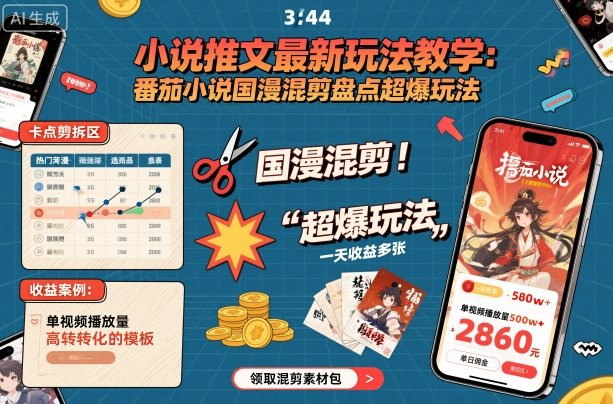 小说推文最新玩法教学，番茄小说国漫混剪盘点超爆玩法，全程干货，一天收益多张-hl998
