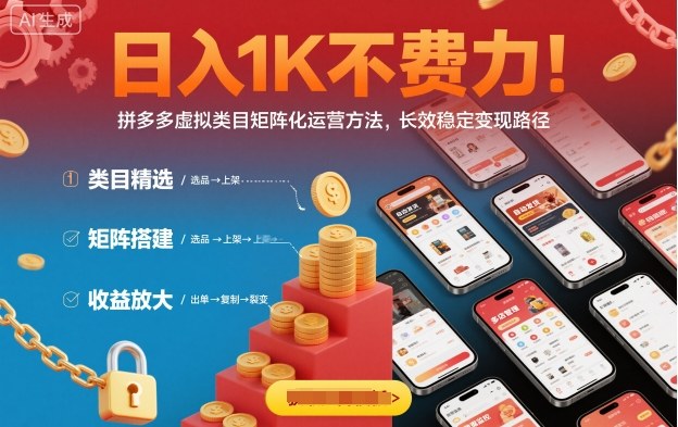 日入1K不费力！拼多多虚拟类目矩阵化运营方法，长效稳定变现路径-hl998