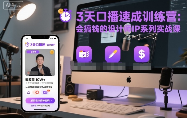 3天口播速成训练营，会搞钱的设计师IP系列实战课-hl998