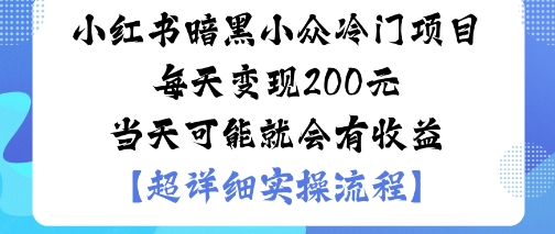 小红书暗黑小众冷门项目每天变现2张当天可能就会有收益-hl998