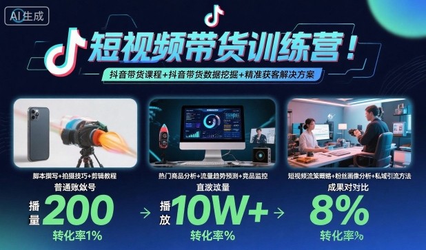 短视频带货训练营，抖音带货课程+抖音带货数据挖掘+精准获客解决方案-hl998