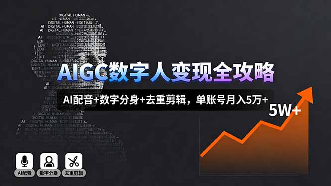 AIGC数字人变现全攻略，AI配音+数字分身+去重剪辑，单账号月入5万+-hl998