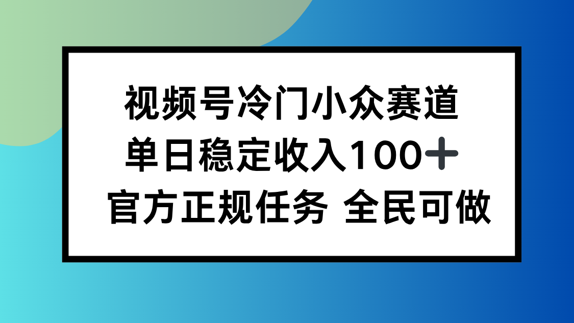 视频号小众赛道，单日稳定收入100+，适合所有人-hl998