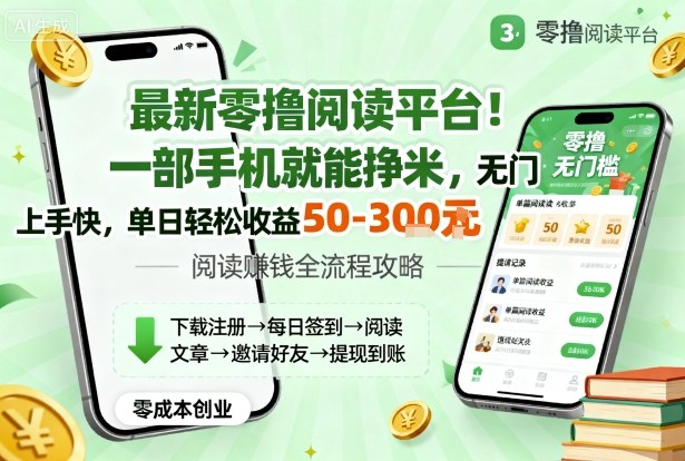最新零撸阅读平台！一部手机就能挣米，无门槛上手快，单日轻松收益50-3张【揭秘】-hl998