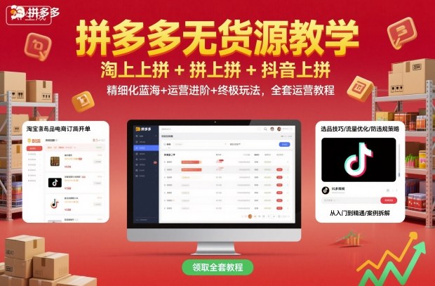 拼多多无货源教学，淘上拼+拼上拼+抖上拼，精细化蓝海+运营进阶+终极玩法，全套运营教程-hl998