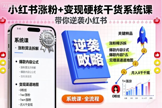小红书涨粉+变现硬核干货系统课，带你逆袭小红书-hl998