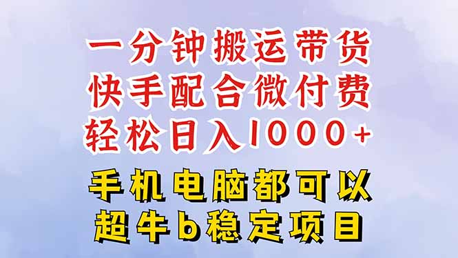 快手黑科技一分钟搬运带货，一刀不剪过原创，微付费投流玩法，轻松日入...-hl998