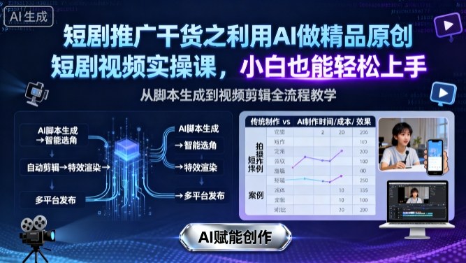 短剧推广干货之利用AI做精品原创短剧视频实操课，小白也能轻松上手-hl998