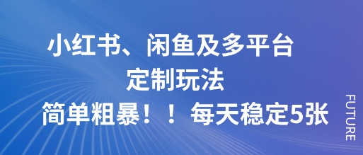 小红书、闲鱼及多平台定制玩法简单粗暴！每天稳定5张-hl998