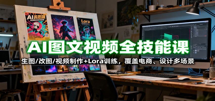 AI图文视频全技能课：生图/改图/视频制作+Lora训练，覆盖电商 、设计多场景-hl998