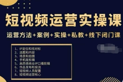 短视频运营实操课，运营方法+案例+实操+私教+线下闭门课-hl998
