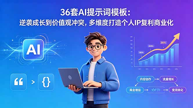 36套AI提示词模板：逆袭成长到价值观冲突，多维度打造个人IP复利商业化-hl998