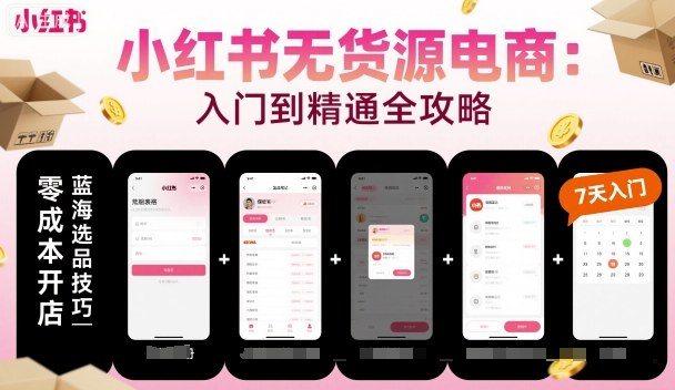 小红书无货源电商，入门到精通，开店+选品+笔记+剪辑+赛道+内容-hl998