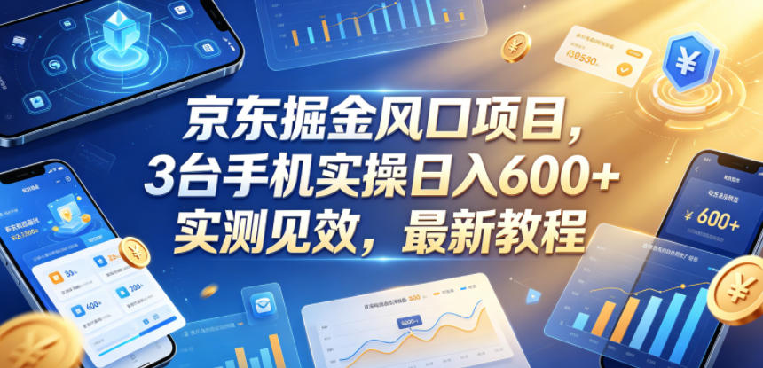 京东掘金风口项目，3台手机实操日入600+，实测见效，最新教程【揭秘】-hl998