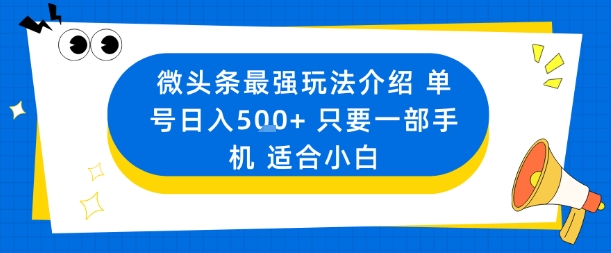 微头条最强玩法介绍一个号日入5张+只要一部手机适合小白-hl998