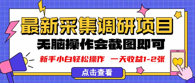 新版采集调研项目，截图上传即可，无脑操作，日收益1-2张-hl998
