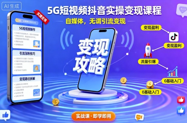 5G短视频抖音实操变现课程，自媒体，无谓引流变现-hl998