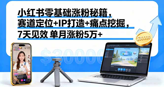 小红书零基础涨粉秘籍，赛道定位+IP打造+痛点挖掘，7天见效 单月涨粉5万+-hl998