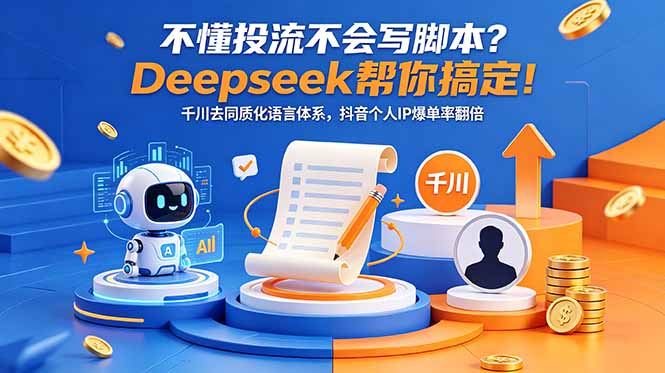 不懂投流不会写脚本？Deepseek帮你搞定！千川去同质化语言体系，抖音个人IP爆单率翻倍-hl998