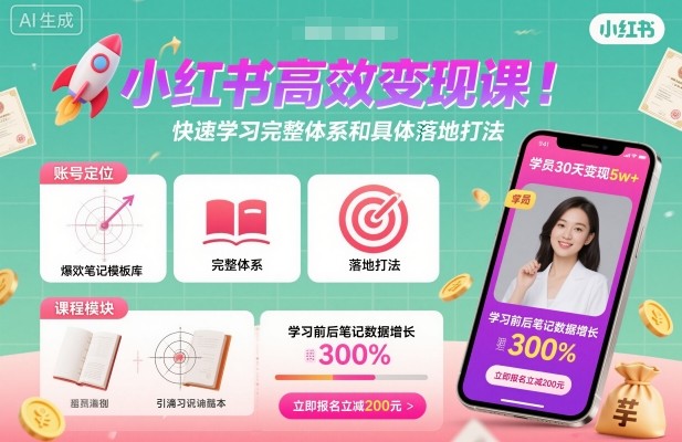 小红书高效变现课，快速学习小红书完整体系和具体落地打法-hl998