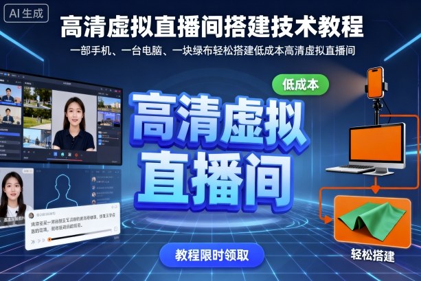 高清虚拟直播间搭建技术教程，一部手机、一台电脑、一块绿布轻松搭建低成本高清虚拟直播间-hl998