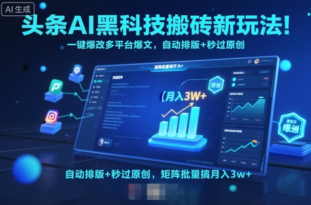 头条AI黑科技搬砖新玩法！一键爆改多平台爆文，自动排版+秒过原创，矩阵批量搞月入3w+【揭秘】-hl998