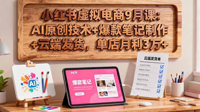 小红书虚拟电商9月课：AI原创技术+爆款笔记制作+云端发货，单店月利3万+-hl998