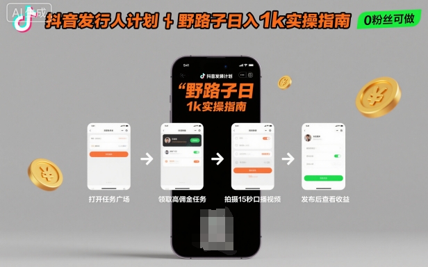 抖音发行人计划全新野路子玩法，随时随地，只要有手机，就能操作，日入1k+【揭秘】-hl998