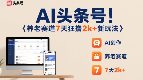 AI头条号，7天狂撸2k+，做养老赛道，新风口新玩法-hl998
