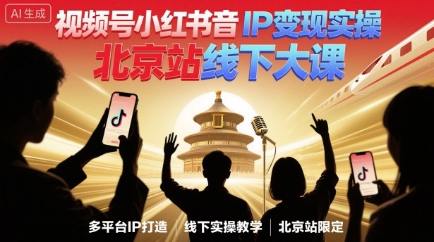 视频号小红书抖音IP变现实操北京站线下大课，40+行业短视频高变现姿势，100+IP高变现实操技术-hl998