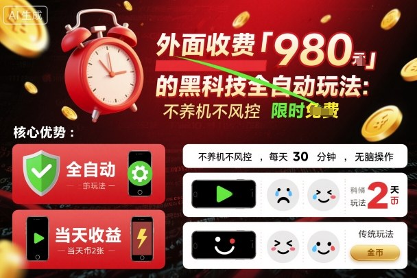 外面收费980的黑科技全自动玩法，不养机不风控，每天30分钟，无脑操作，当天收益2张【揭秘】-hl998